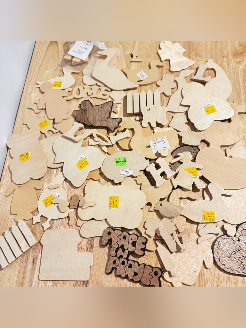Vtg Small Wooden Cutout Craft Lot Animal Shapes Blanks Junk Journal Scrapbook